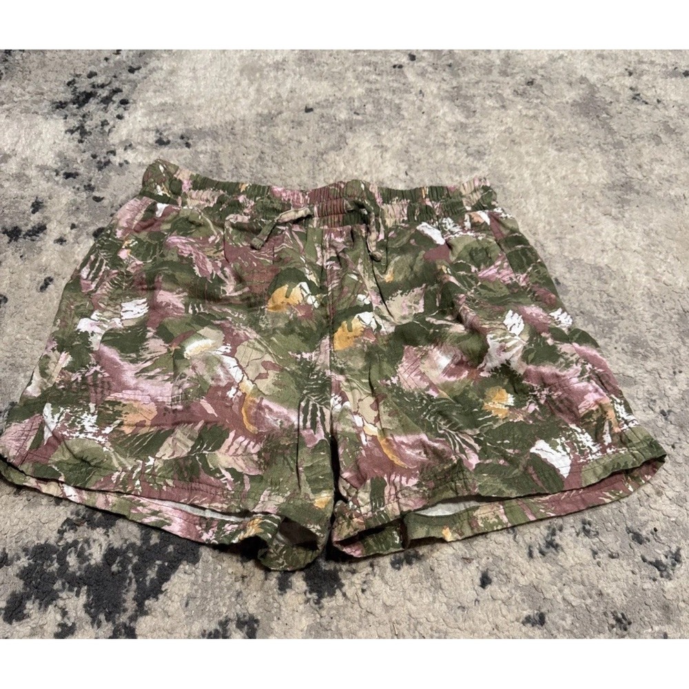 Columbia Women's Sz Large Beach Shorts Green Pink Pull On Cotton Pockets
